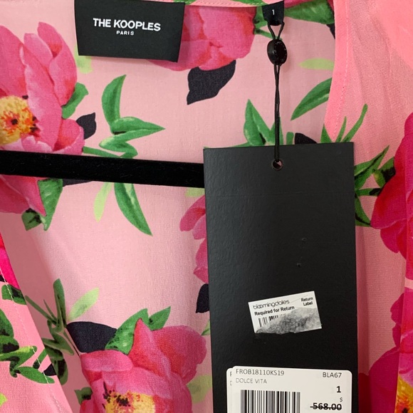 The Kooples Mini Faux Wrap Silk “Peony in Love” Floral Pink Party Dress, NWT! - Picture 9 of 17